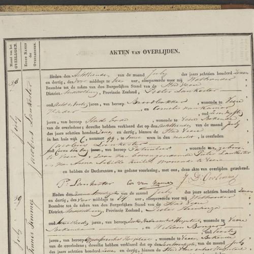 Civil registry of deaths, Veere, 1837, records 38-43