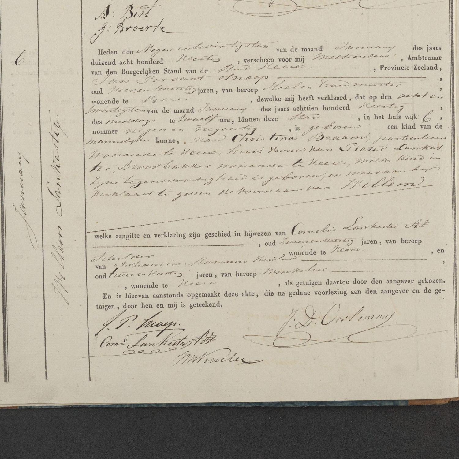 Civil registry of births, Veere, 1840, records 5-8