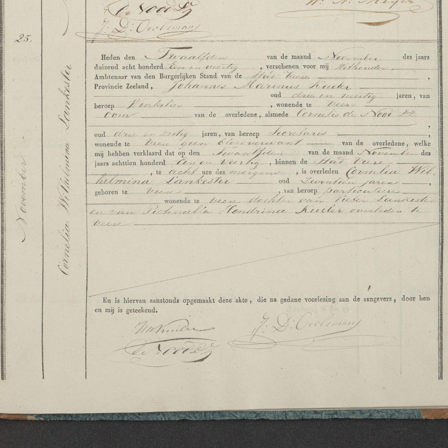 Civil registry of deaths, Veere, 1841, records 22-25