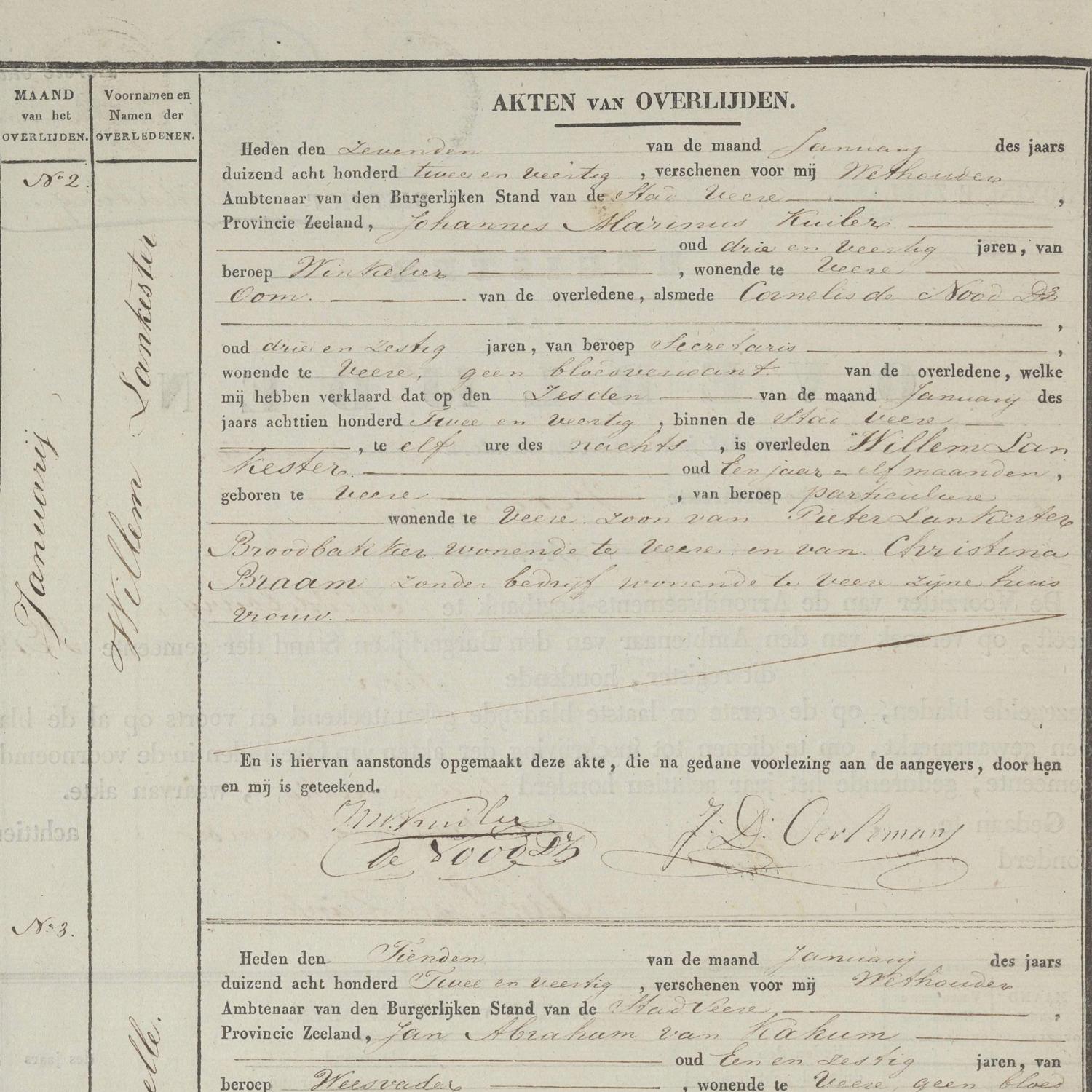 Civil registry of deaths, Veere, 1842, records 2-5