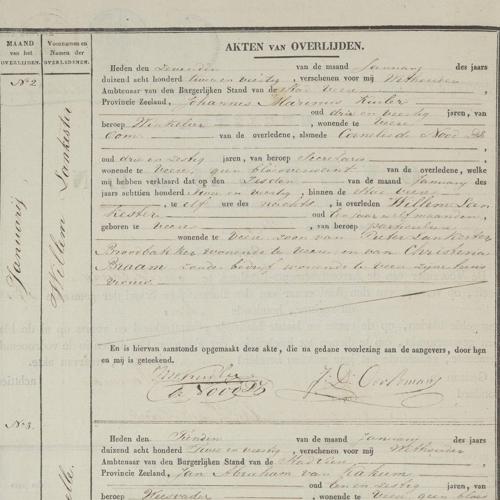 Civil registry of deaths, Veere, 1842, records 2-5