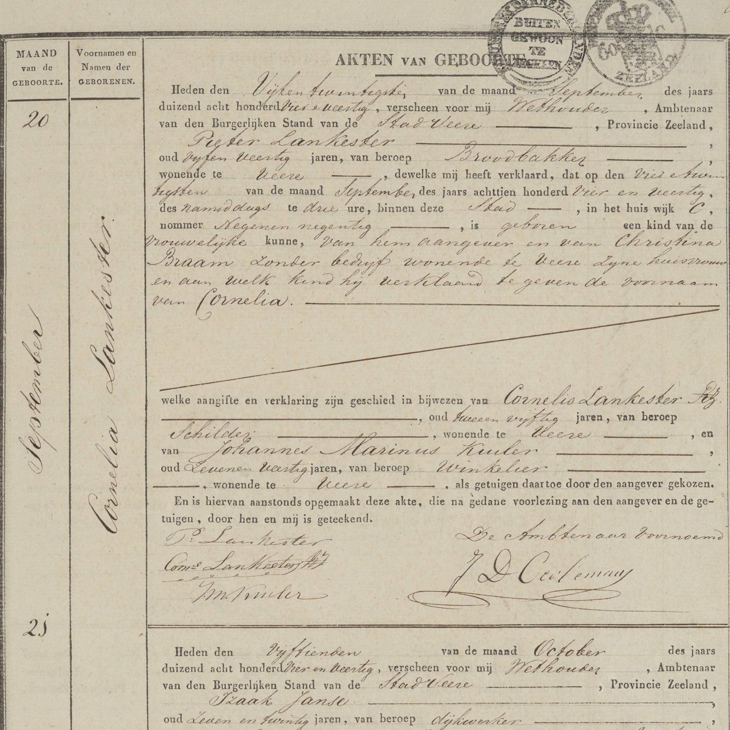 Civil registry of births, Veere, 1844, records 18-21