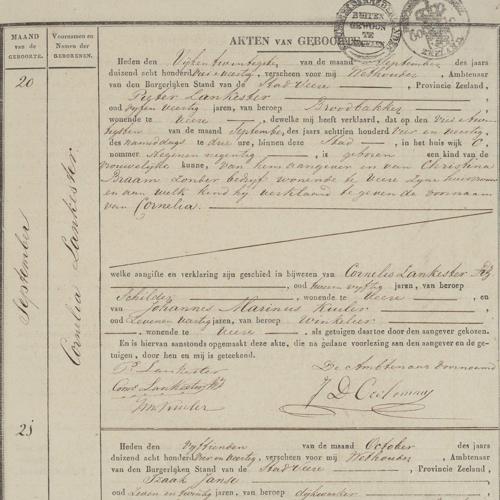 Civil registry of births, Veere, 1844, records 18-21