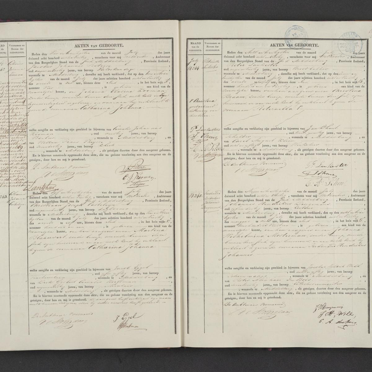 Civil registry of births, Middelburg, 1848, records 242-245