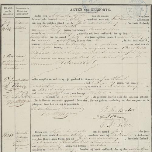 Civil registry of births, Middelburg, 1848, records 242-245