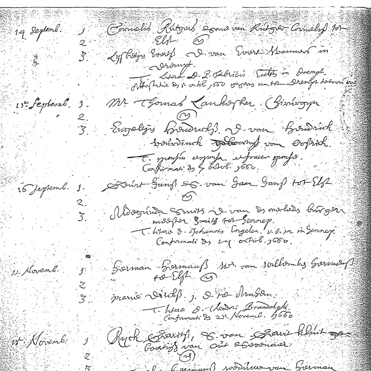 Marriage license for Thomas Lankester & Engeltjen Hendricksen