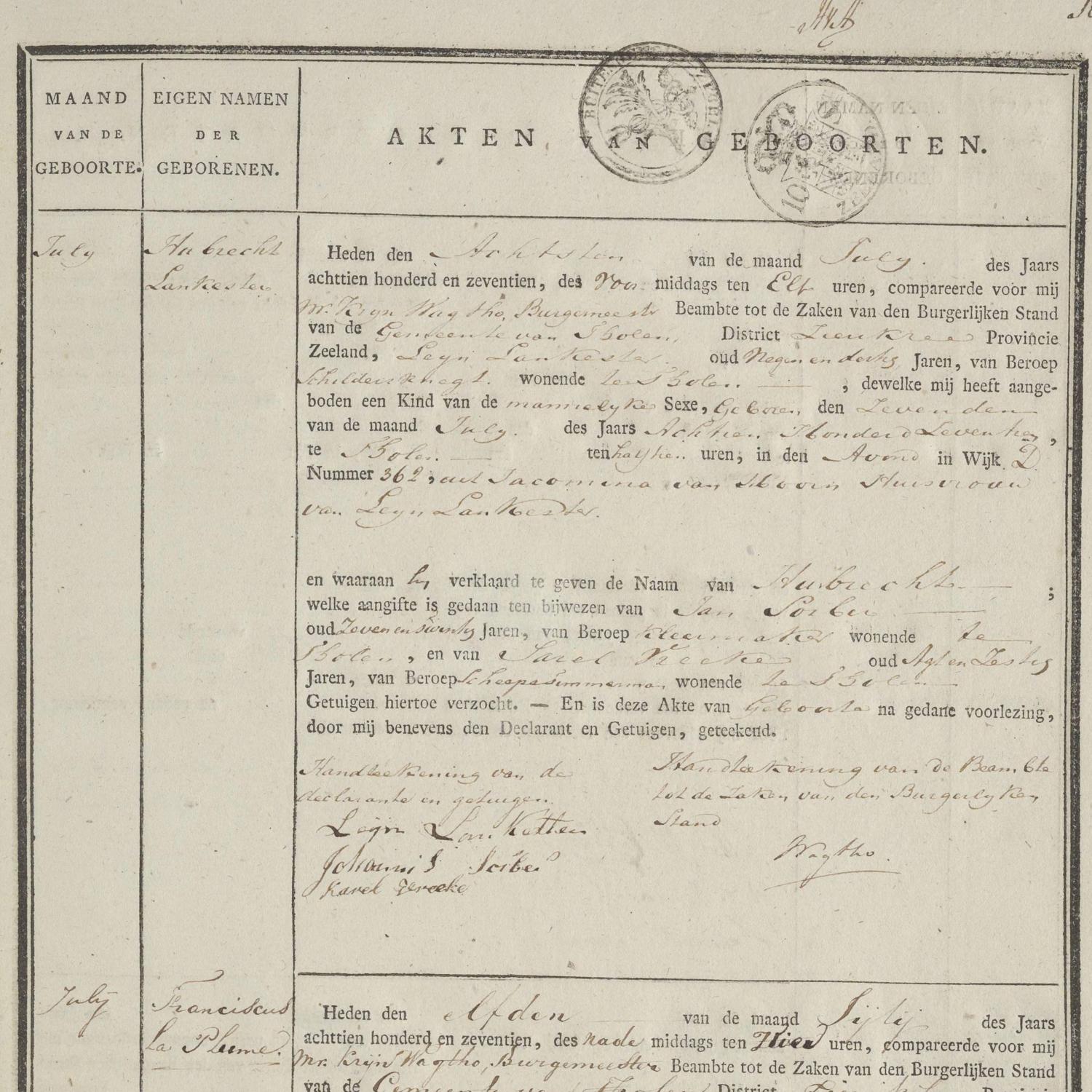 Civil registry of births, Tholen, 1817, records 35-38