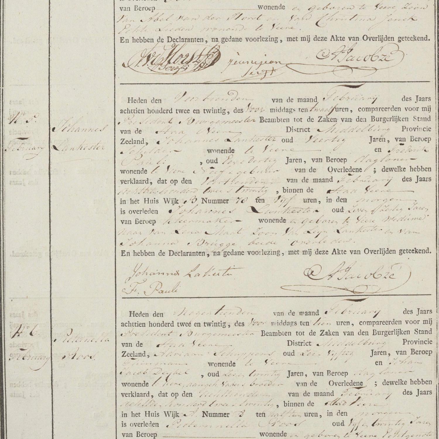 Civil registry of deaths, Veere, 1822, records 4-9