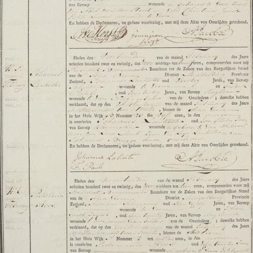 Civil registry of deaths, Veere, 1822, records 4-9