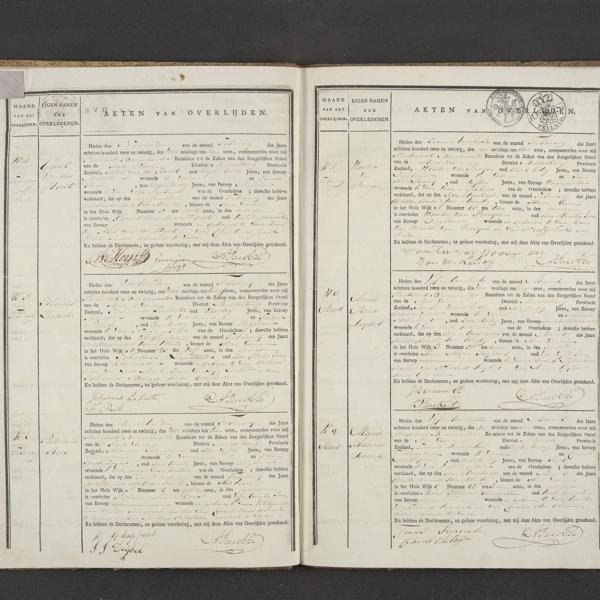 Civil registry of deaths, Veere, 1822, records 4-9