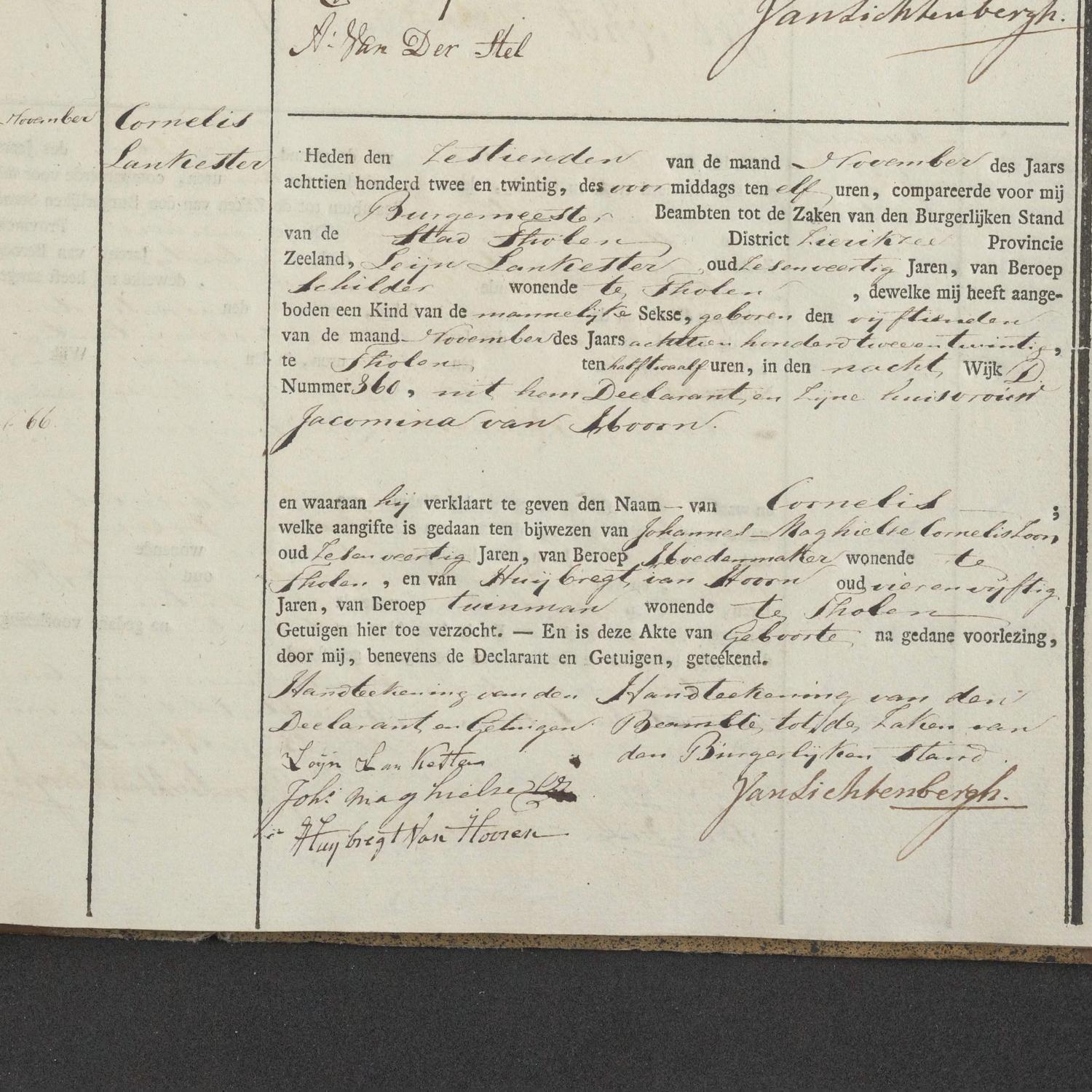 Civil registry of births, Tholen, 1822, records 63-66