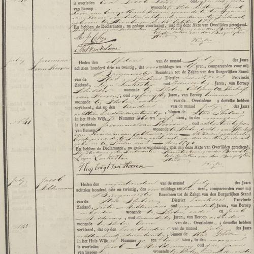 Civil registry of deaths, Tholen, 1823, records 40-45