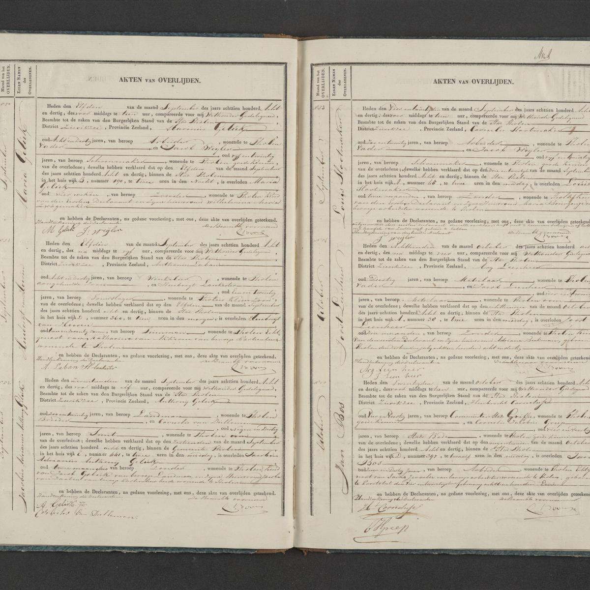 Civil registry of deaths, Tholen, 1838, records 50-55