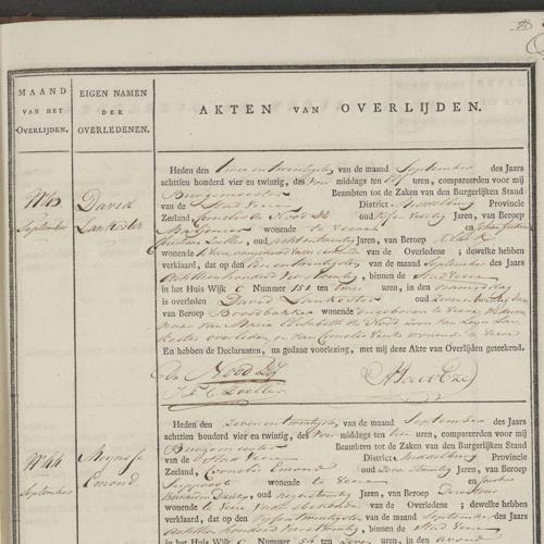 Civil registry of deaths, Veere, 1824, records 40-45