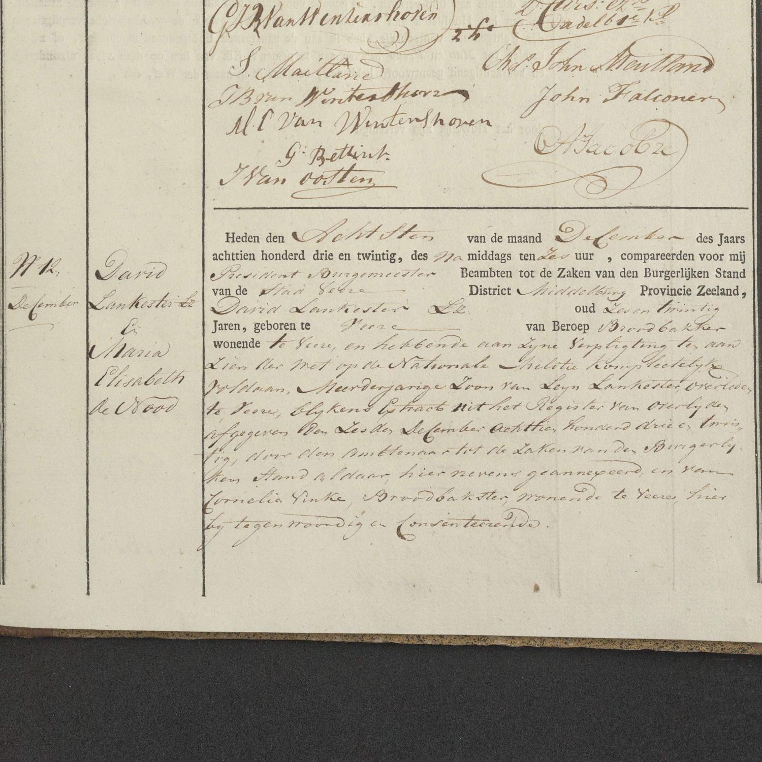 Civil registry of marriages, Veere, 1823, records 11-12