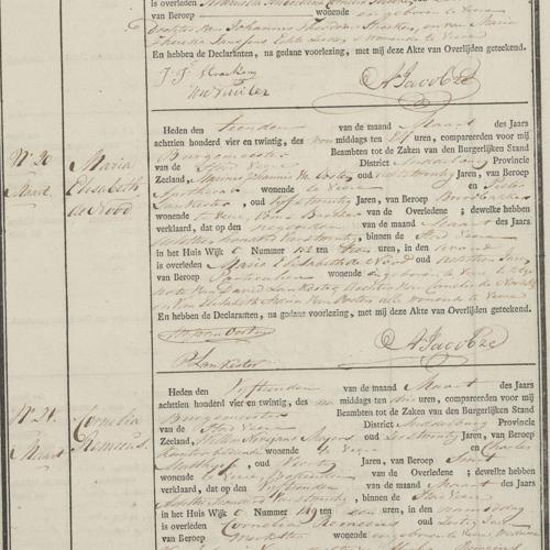 Civil registry of deaths, Veere, 1824, records 16-21