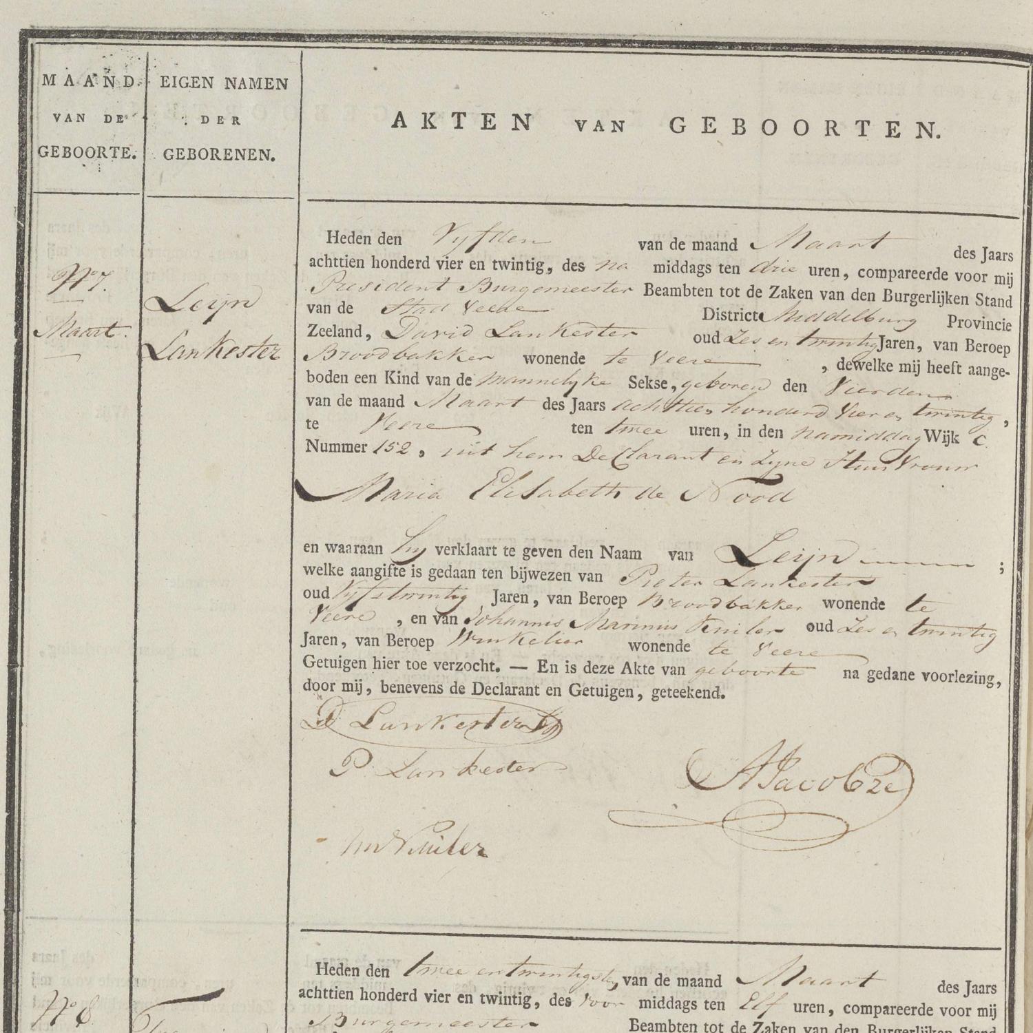 Civil registry of births, Veere, 1824, records 7-10