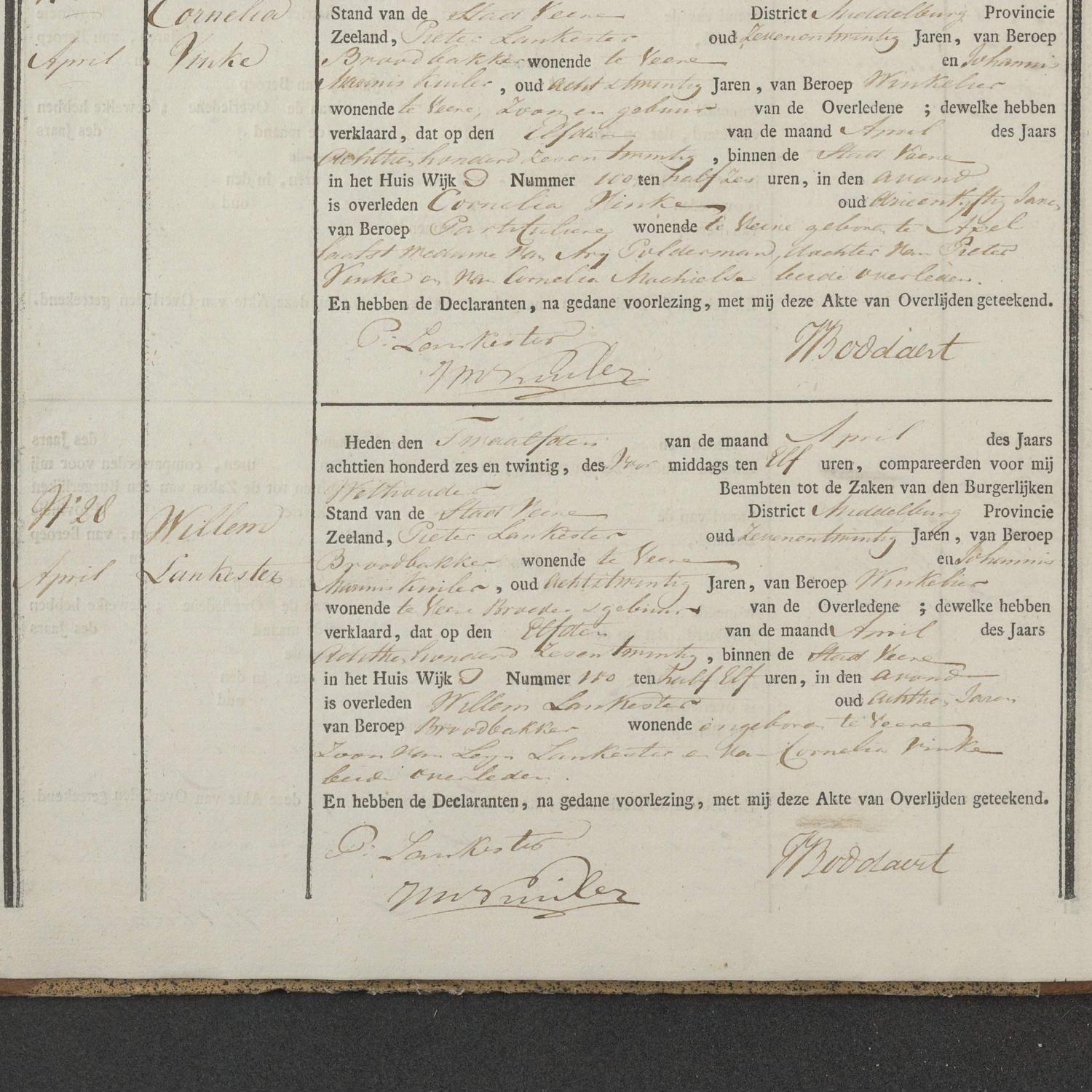 Civil registry of deaths, Veere, 1826, records 26-31