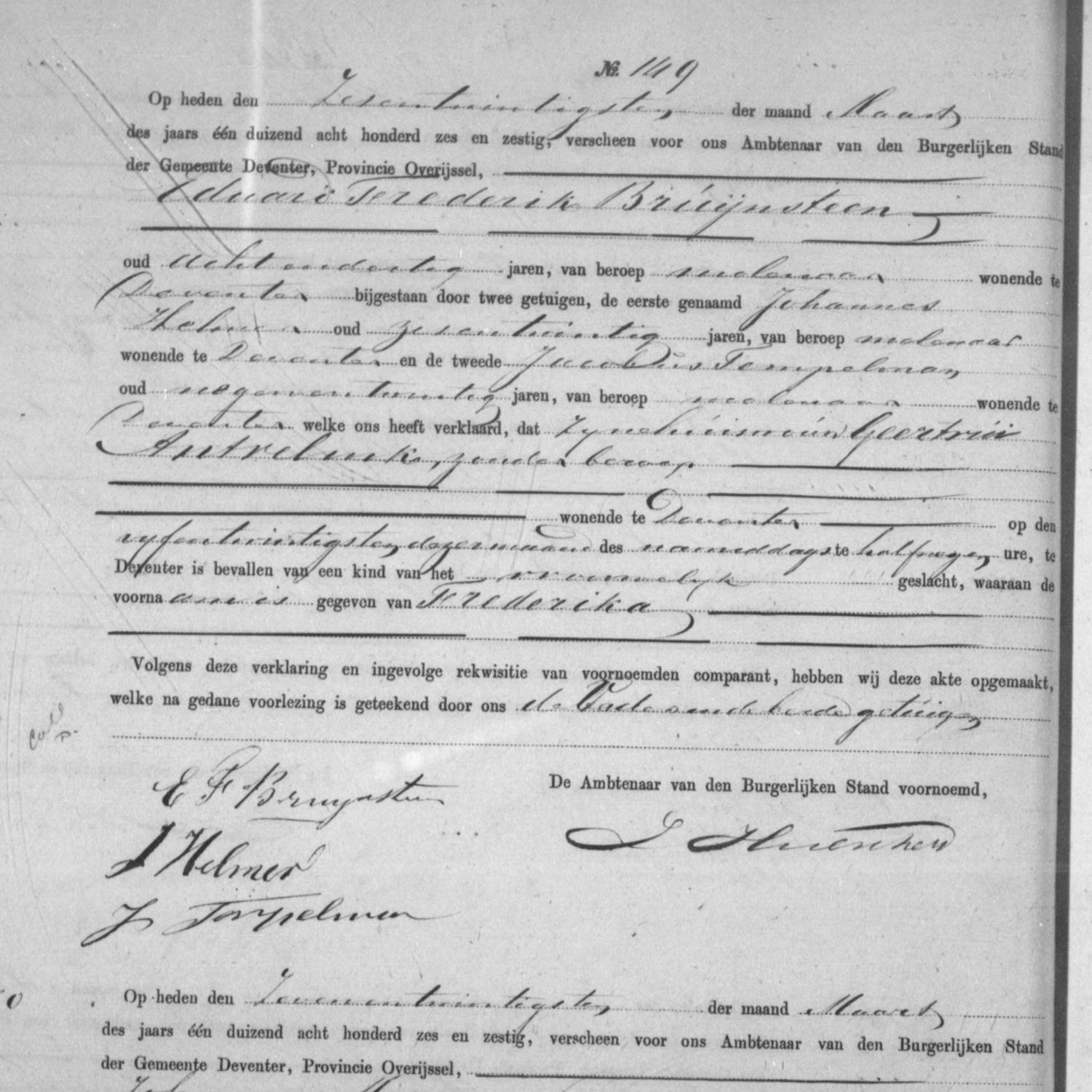 Civil registry of births, Deventer, 1866, records 149-152