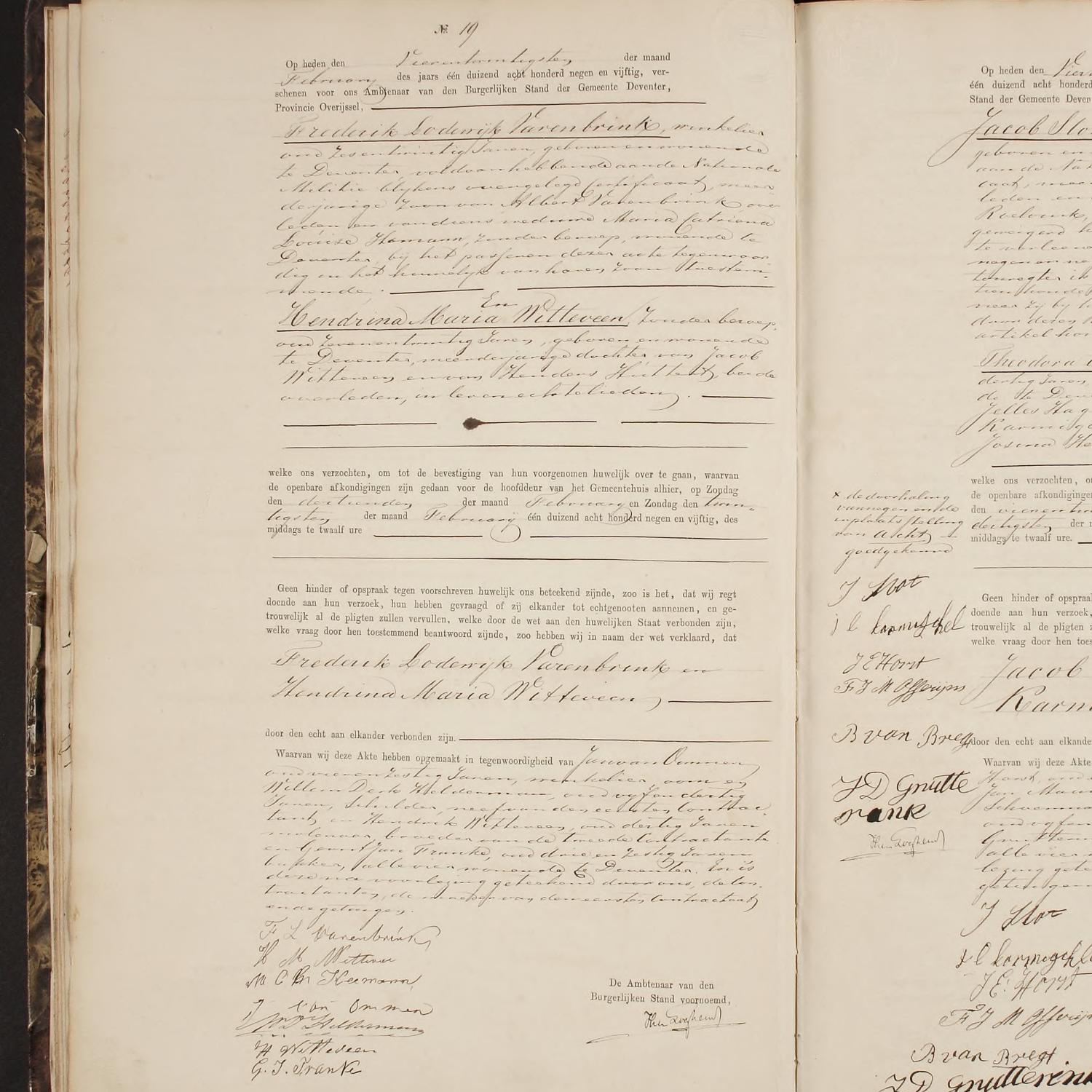 Civil registry of marriages, Deventer, 1859, records 19-20