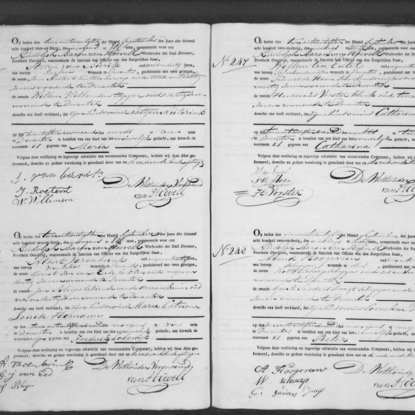 Civil registry of births, Deventer, 1832, records 245-248