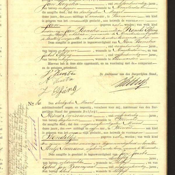Civil registry of births, Delfzijl, 1899, records 59-60