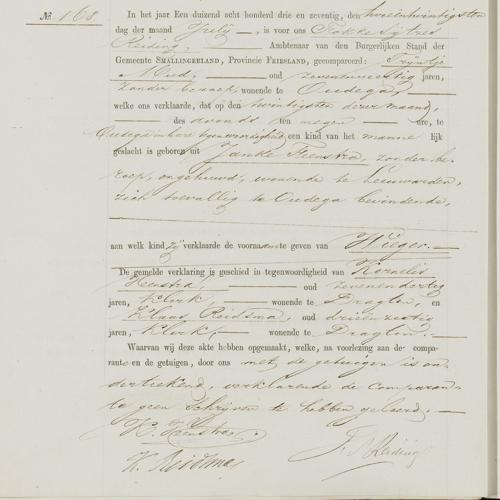 Civil registry of births, Smallingerland, 1873, records 167-170