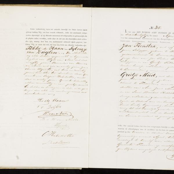 Civil registry of marriages, Leeuwarden, 1870, records 34-35