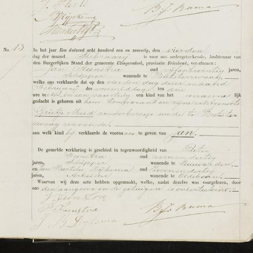 Civil registry of births, Uteringadeel, 1871, records 10-13