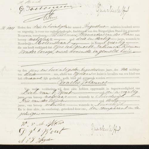 Civil registry of births, Noordwijk, 1897, records 101-104