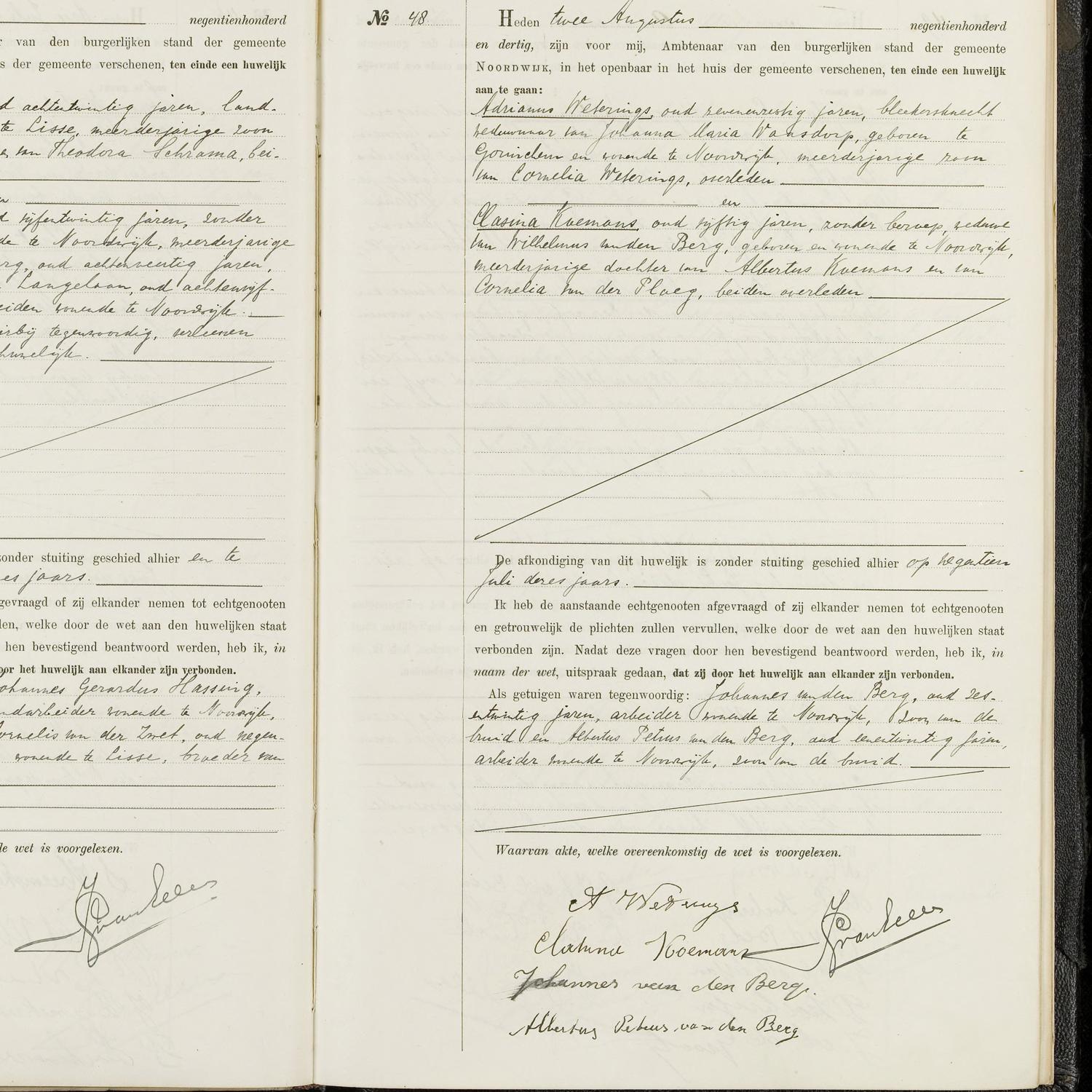 Civil registry of marriages, Noordwijk, 1930, records 47-48