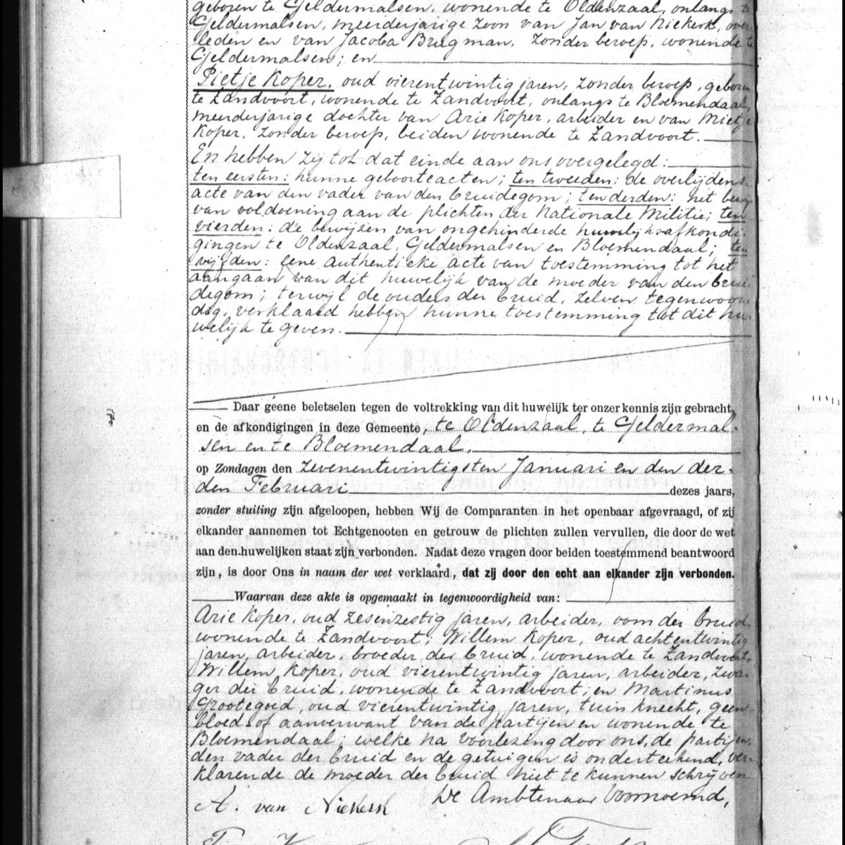 Civil registry of marriages, Zandvoort, 1895, record 1