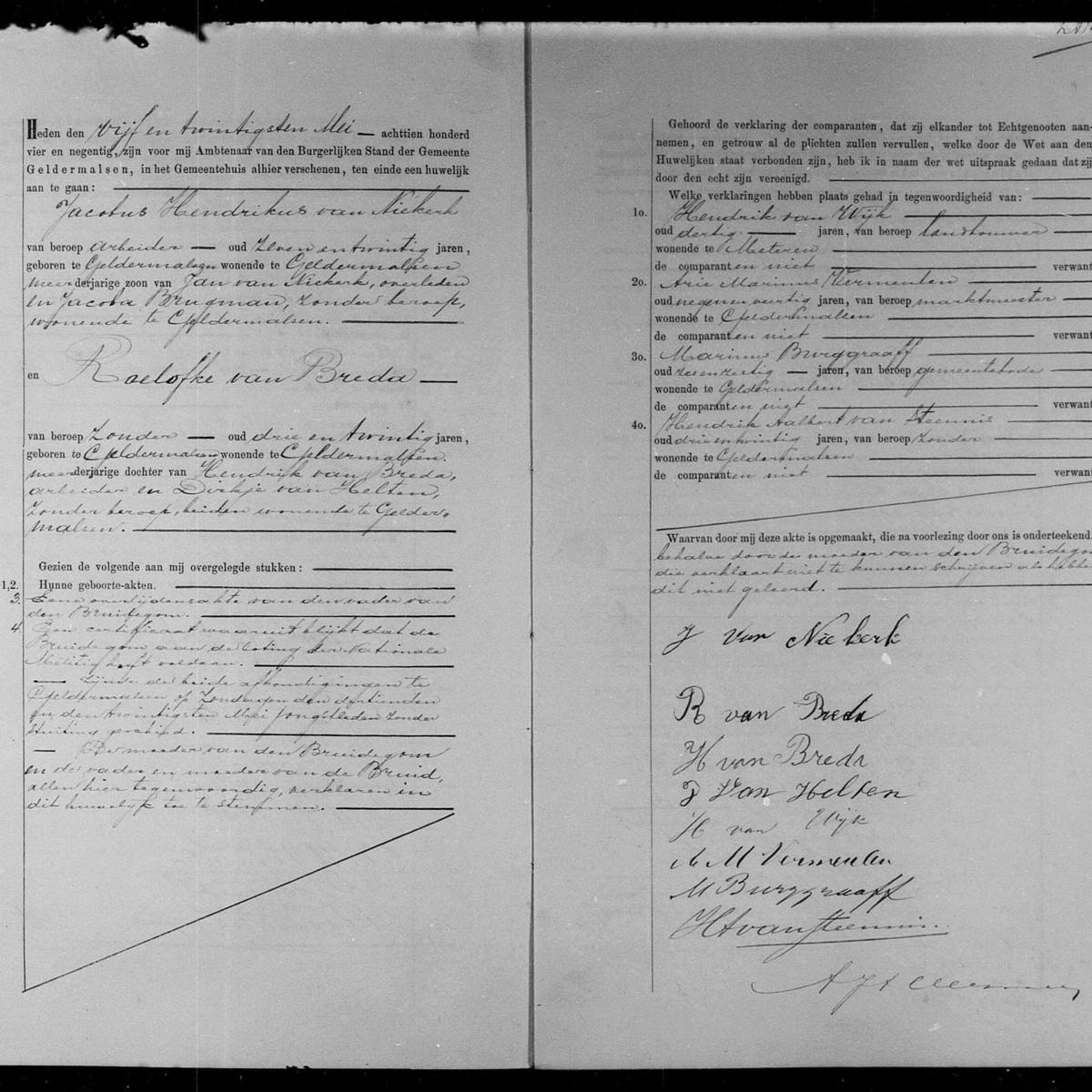 Civil registry of marriages, Geldermalsen, 1894, record 10