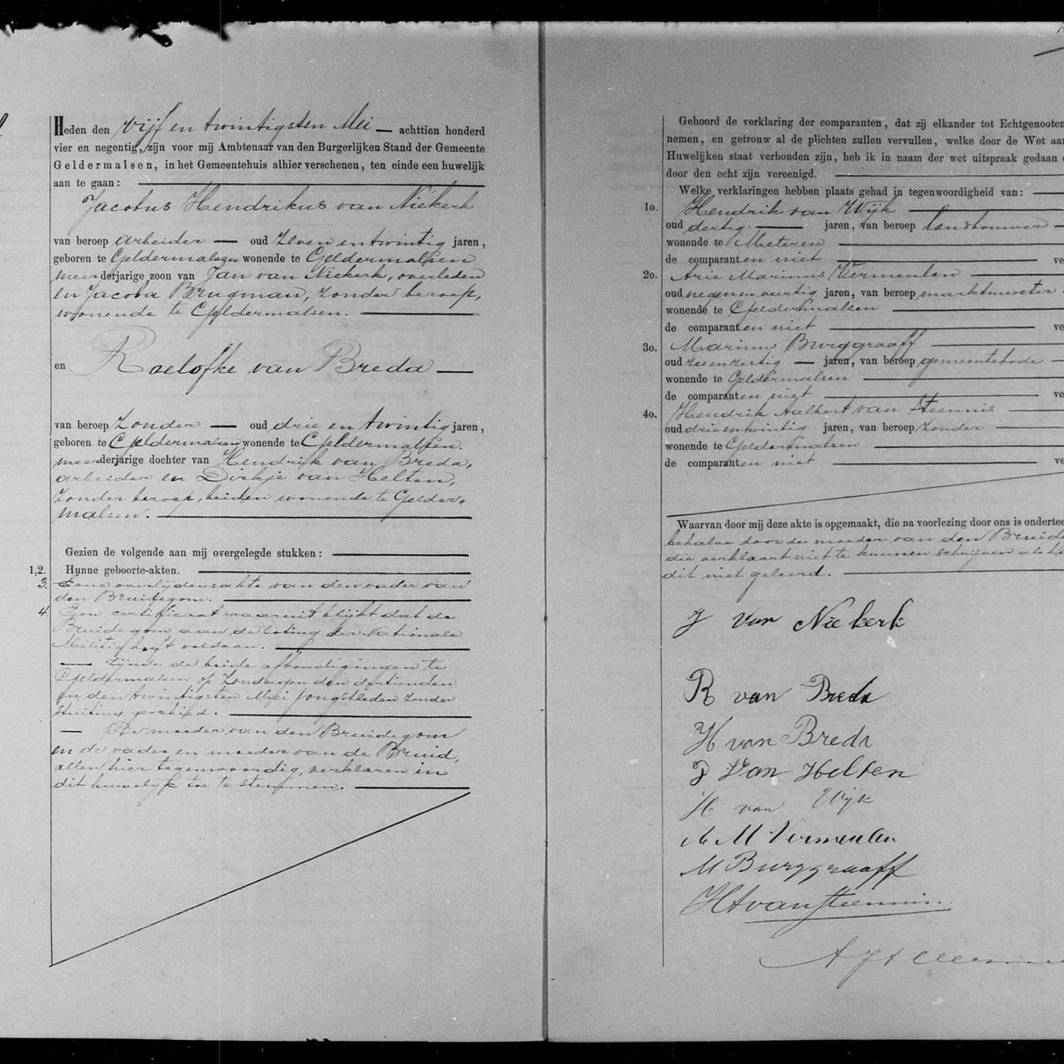 Civil registry of marriages, Geldermalsen, 1894, record 10