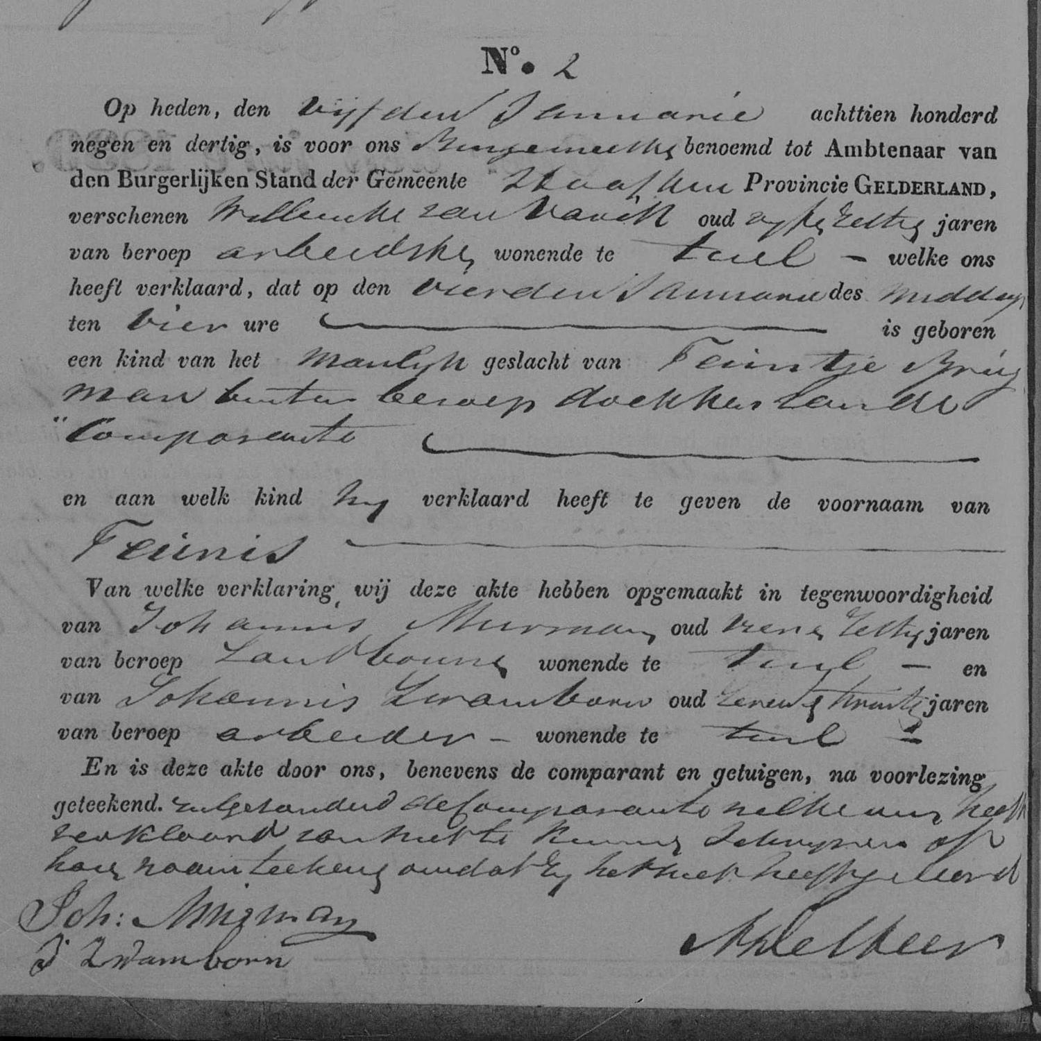 Civil registry of births, Haaften 1839, records 1-4