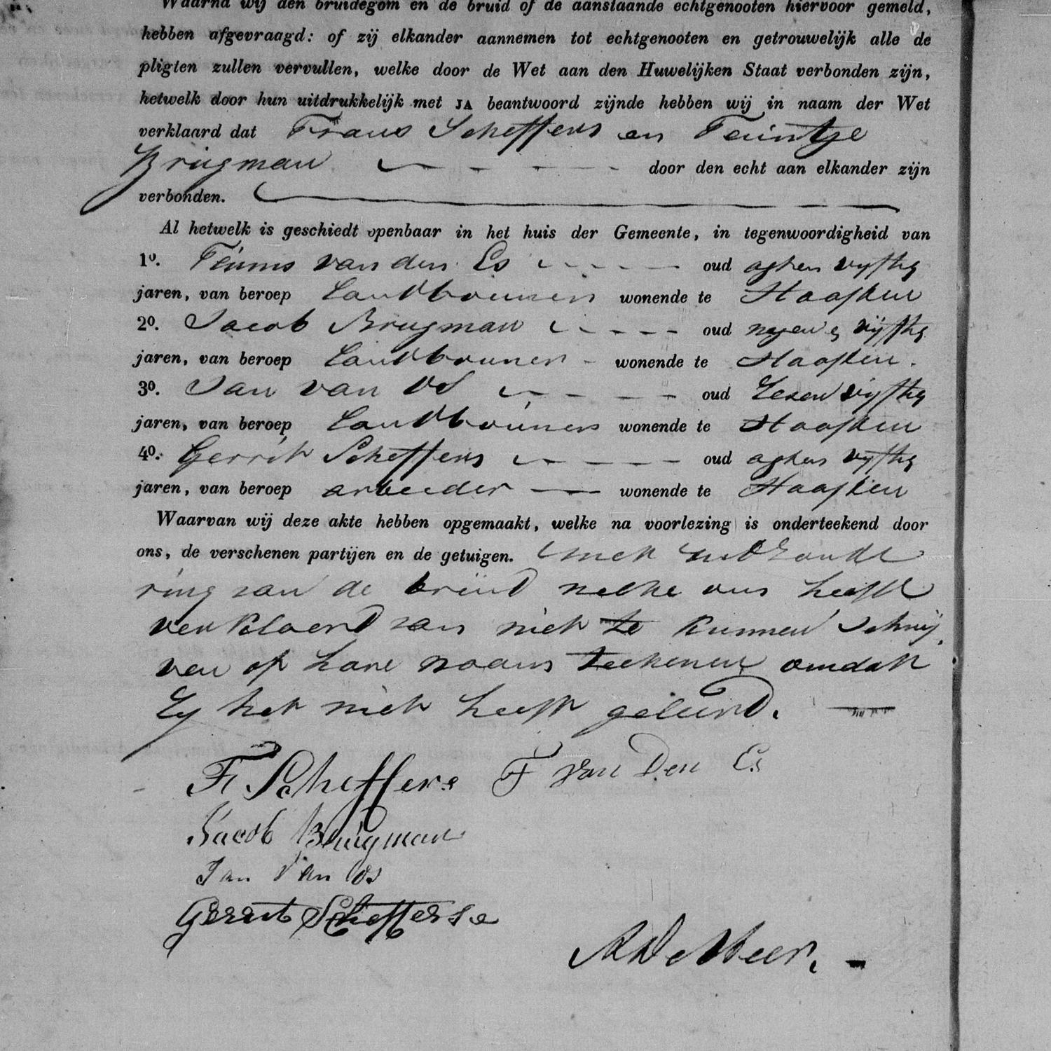 Civil registry of marriages, Haaften, 1842, records 19-20