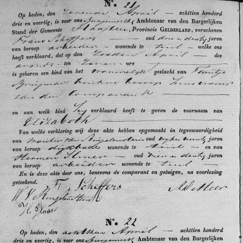 Civil registry of births, Haaften, 1843, records 21-24