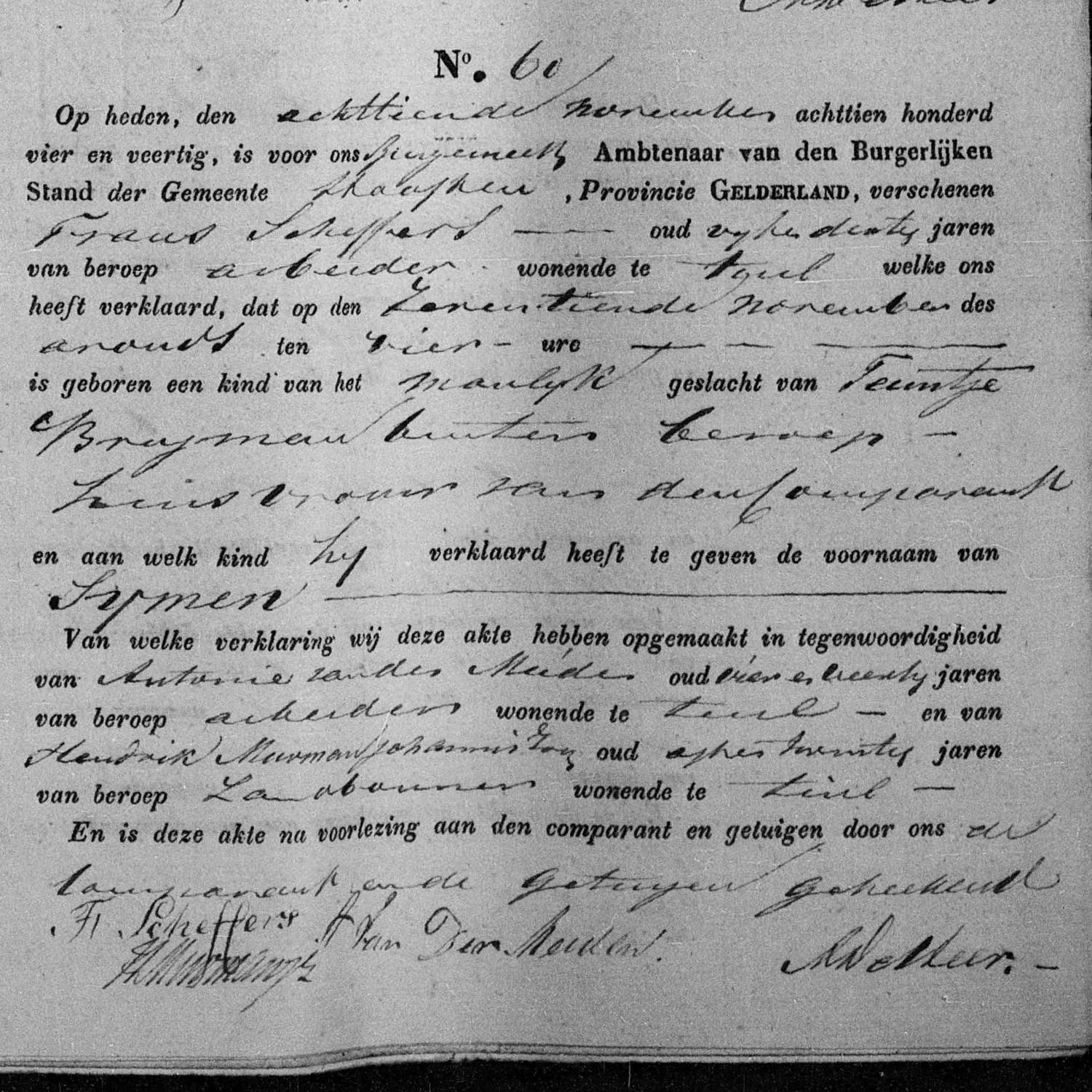 Civil registry of births, Haaften, 1844, records 57-60