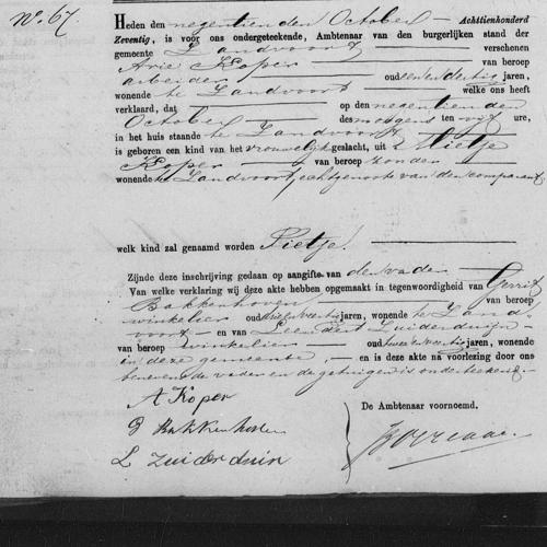 Civil registry of births, Zandvoort, 1870, records 66-69