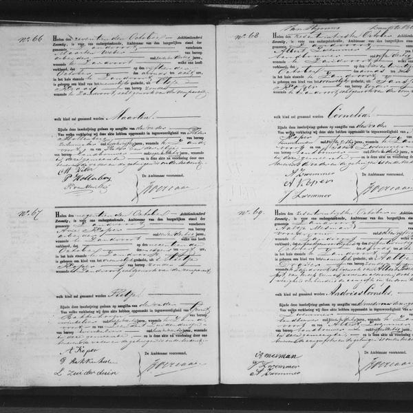 Civil registry of births, Zandvoort, 1870, records 66-69