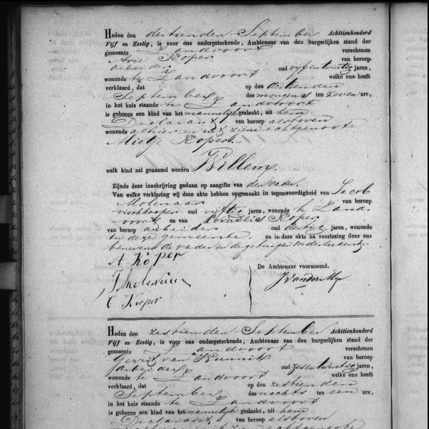 Civil registry of births, Zandvoort, 1865, records 50-51