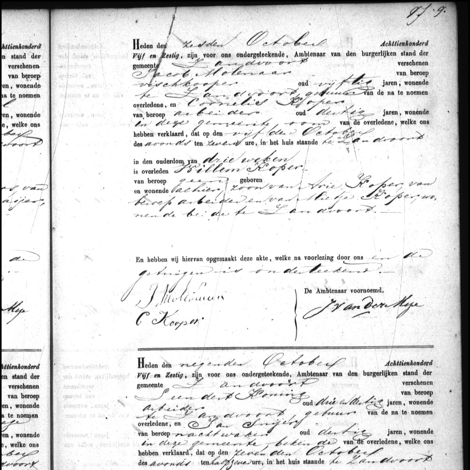 Civil registry of deaths, Zandvoort, 1865, records 9-10