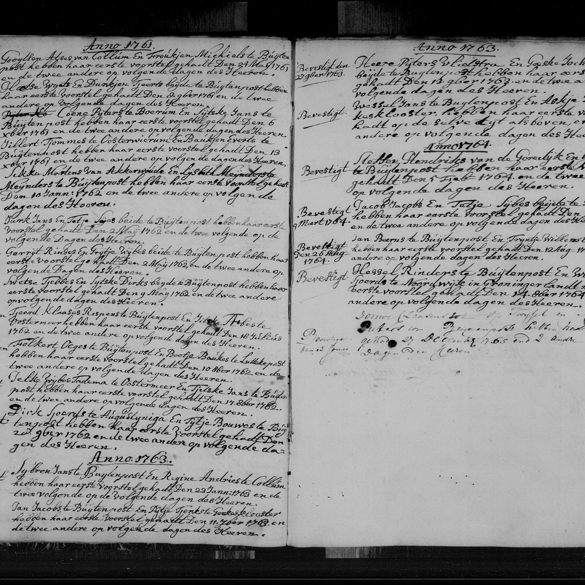 Registry of marriages, Nederlands Hervormde Kerk, Buitenpost en Lutjepost, 1761-1764