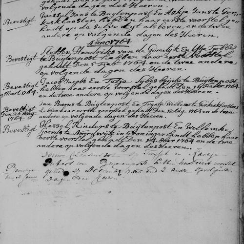 Registry of marriages, Nederlands Hervormde Kerk, Buitenpost en Lutjepost, 1761-1764