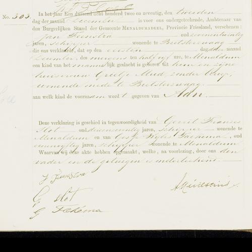 Civil registry of births, Menaldumadeel, 1872, records 302-305