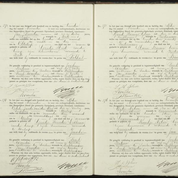 Civil registry of births, Opsterland, 1881, records 373-376