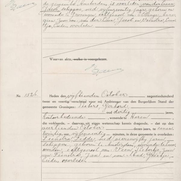 Civil registry of deaths, Groningen, 1942, records 1525-1526