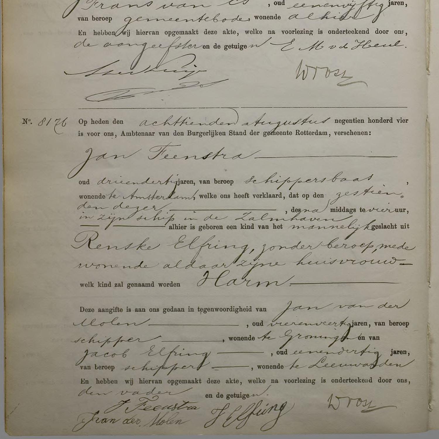 Civil registry of births, Rechtbank Rotterdam, 1904, records 8174-8180 (even)