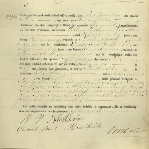 Civil registry of deaths, Hoogezand, 1865, records 91-92