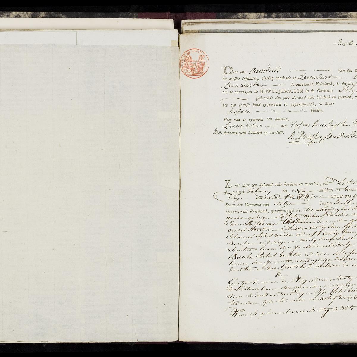 Civil registry of marriages, Blija, 1814, record 1